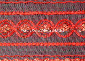 China Vermelho metálico Eco-Amigável da tela do laço, material elástico CY-LW0208 do laço fornecedor