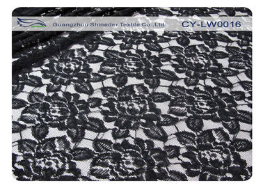 Tela de nylon do laço do algodão preto da flor, nylon de 65% + algodão CY-LW0016 de 35% fornecedor