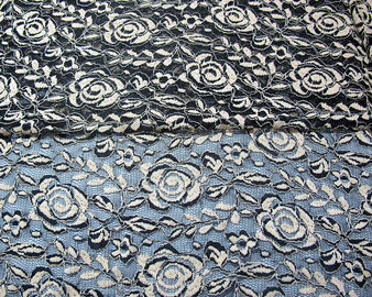 Tela elástico do laço do poliéster do Spandex do algodão com laço feito malha malha da flor fornecedor