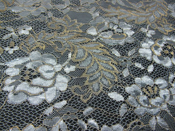 Azul metálico da tela do laço do vintage, tela floral SYD-0002 do laço do tule de nylon fornecedor