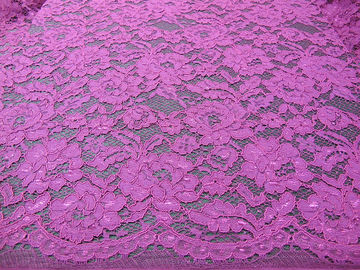 O roxo elegante faz crochê o material de nylon de rayon da tela do laço da flor para o vestuário fornecedor