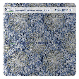 Tela floral azul do laço da guipura de Chantilly da flor branca do ouro da forma fornecedor